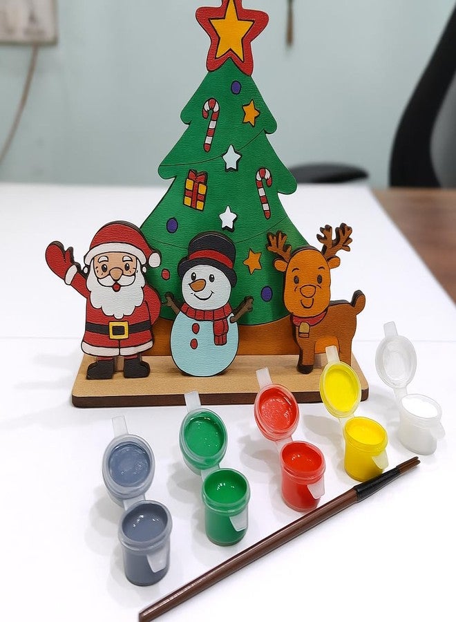 GreyArt DIY Christmas Wooden Painting Set for Kids - Easy to Assemble Christmas Craft Kit| Includes Paints & Brush | Holiday Art & Decoration Activity for Kids (Style-1) - Image 1